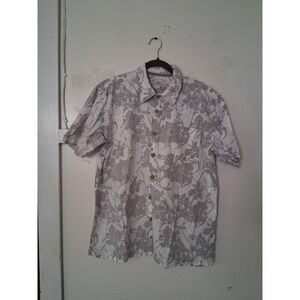 Honolua Surf Co Mens Grey White Floral Hibiscus Button Down Shirt Medium